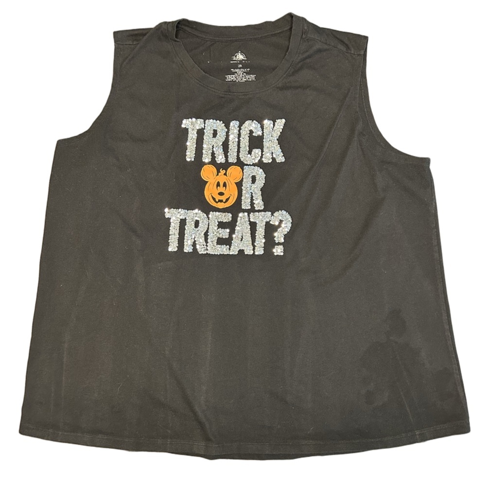 Disney parks Mickey pumpkin silver sequins bling Halloween festive glam tank 2X